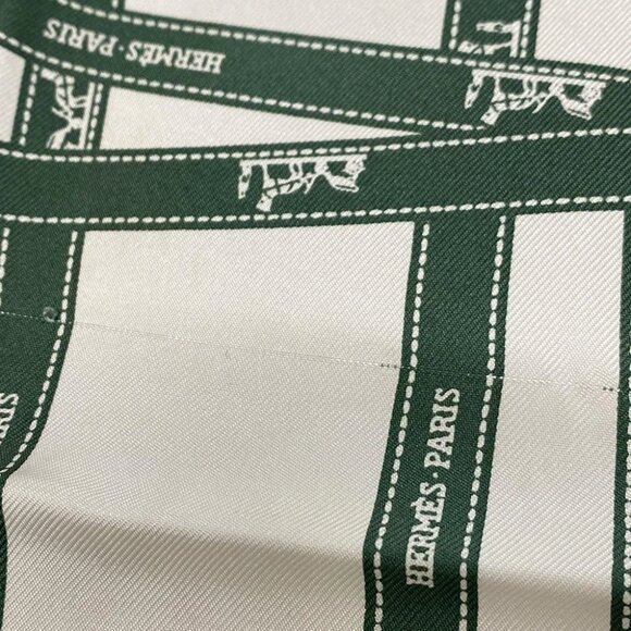 Auth HERMES Petit Carre White Green Scarf - Picture 3 of 5